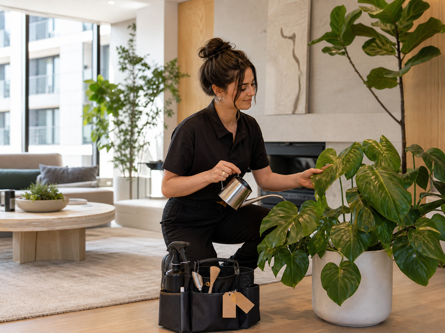 Healthy indoor plants in a bright residential lounge.